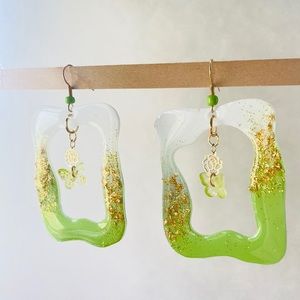 Handmade green butterfly earrings